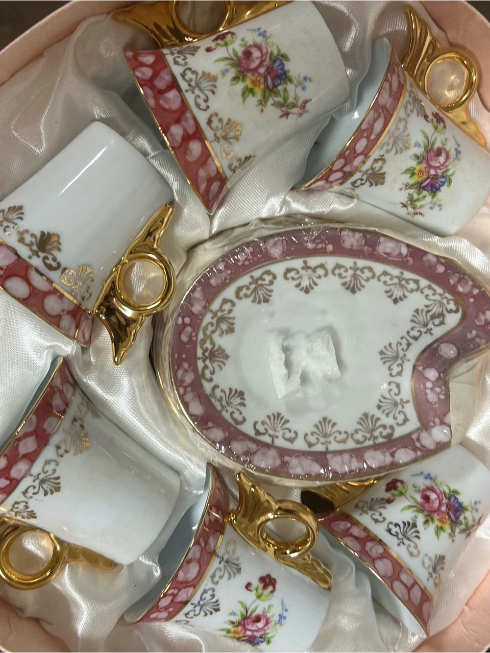 Pink and Gold Floral Porcelain Espresso Cup Set